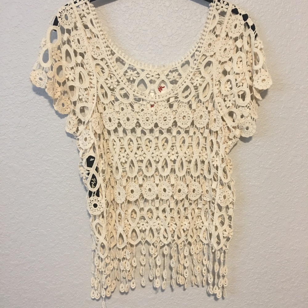 NWT Open Crochet Top with Fringe